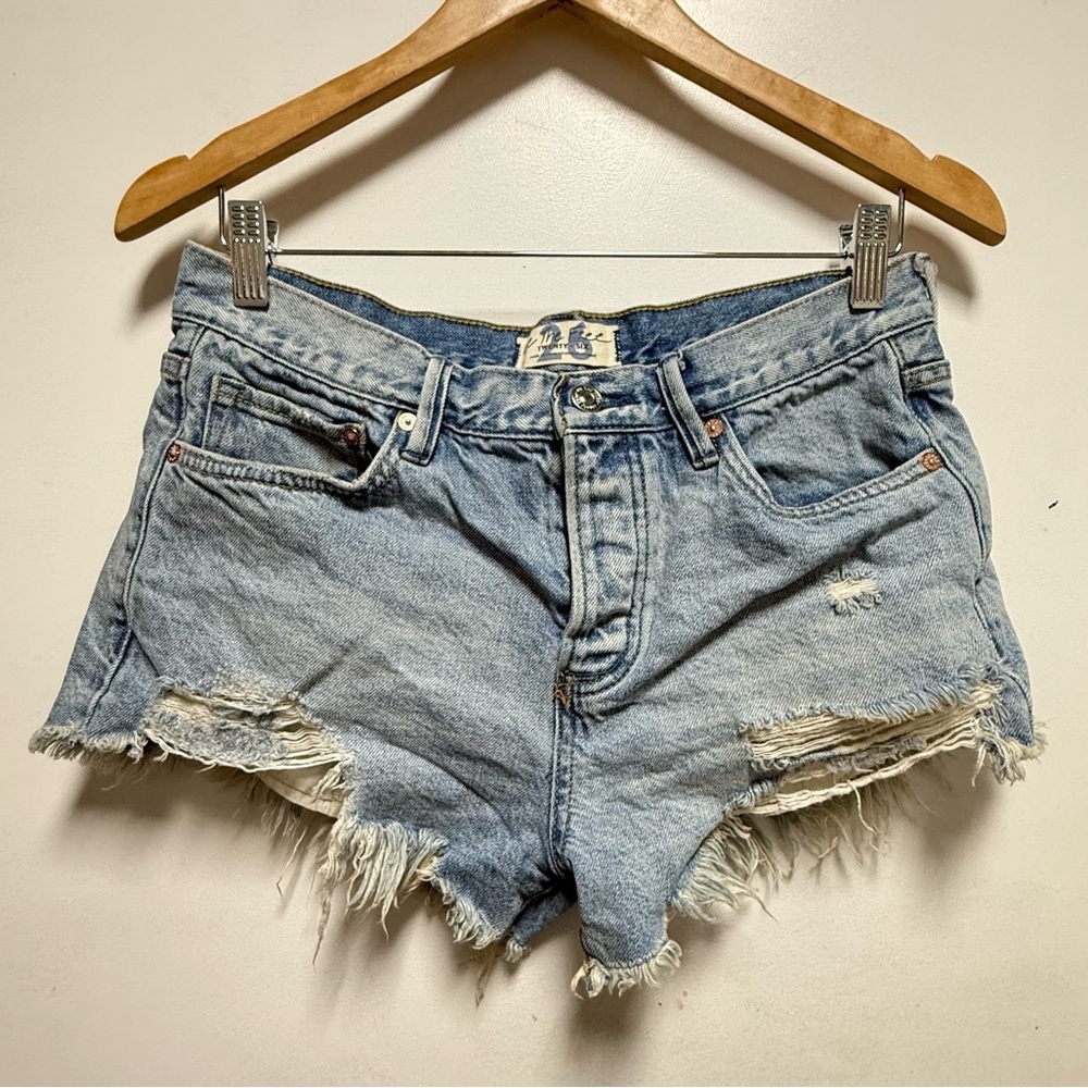 We The Free Light Blue Distressed Jean Shorts